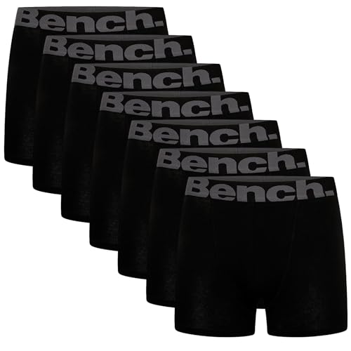 Bench Men's Suttonia Boxer Short Multipack, Black, Elasticated Logo Waistband, 7 Pack, Super Soft, Premium Cotton Blend, Comfortable Men's Underwear, Medium