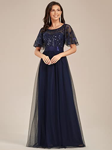 Image of Ever-Pretty Sequin Formal Prom Dresses for Women Ruffle Sleeves Empire Waist A-Line Long Mother of Bride Dress 00904