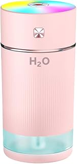 Dricar Mini Humidificateur d'Air, 240ML Portable Humidificateur d'Air Bébé, Arrêt Automatique, 7 Couleurs LED Veilleuse Humidificateur Sans Fil pour Maison Chambre à Coucher Voiture Bureau (Rose)