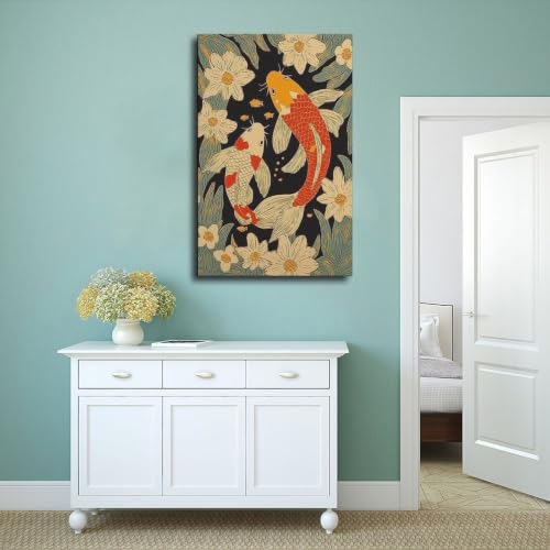 Impression sur toile rétro koï, tableau grand format 61x91cm - 4