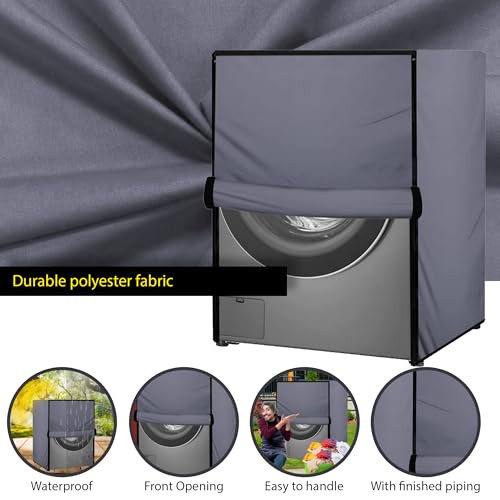 Image of Waterproof & Dustproof Top Front Load Washing Machine Cover for 6 kg 6.5 kg 7kg & 7.5 kg Compatible for IFB LG Samsung Whirlpool Bosch Haier | Siemensfor with Pipe Holes (Grey)