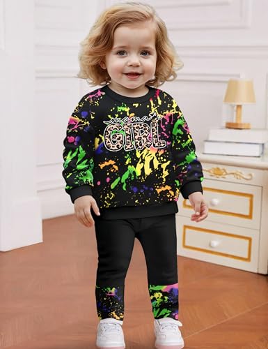 Baby Girl Clothes Tie Dye Letter Print Top Toddler Girl Clothes and Leggings Fall Winter Girls 2 Piece Outfits 12M-4Y3