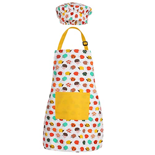 Fumwase Kids Apron And Chef Hat Set Kids Apron With Pocket Children Baking Chef Apron And Hats For Boys Girls Cooking Painting Wear (Yellow, Small) #TOP6