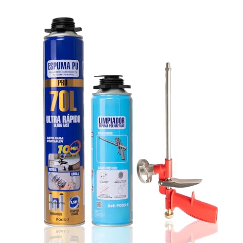 BESCH Kit de Aplicación de Espuma de Poliuretano PU Profesional Incluye 1 Bote de 750ml + 1 Pistola de Aplicación + 1 Limpiador de Espuma 500ml