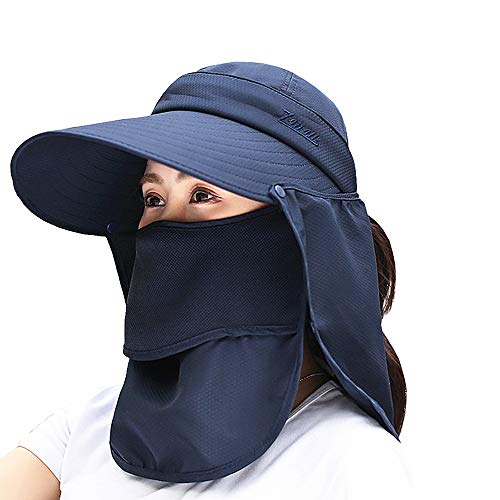 Fashion Outdoor UPF 50+ UV Sun Protection Waterproof Quick Dry Breathable Face Neck Flap Cover Folding Sun Hat (Hat2-Navy)