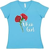 inktastic Ohio Girl with Red Carnations Women's V-Neck T-Shirt Large Aqua 3ad79