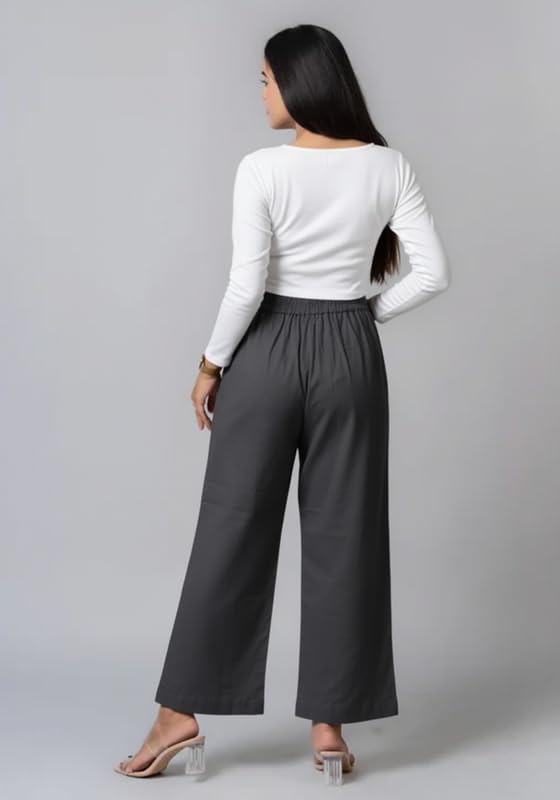 Image of Moirai Pure Cotton Wide Leg Women Trouser Stylish Mid Rise Relaxed Straight Fit Loose Pants Casual Travel Office Formal Wear