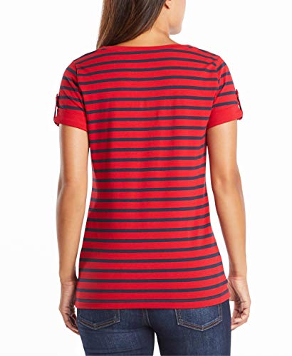 Nautica Womens Easy Comfort V-Neck Striped Supersoft Stretch Cotton T-Shirt T Shirt, Nautica Red, Medium Us #TOP1