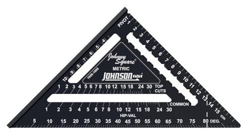 Johnson Level & Tool 1956-1800 Metric Johnny Square Professional Easy-Read Aluminum Rafter Square, 18cm, Black, 1 Square