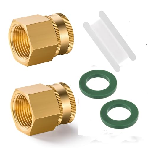 Brass Garden Hose Adapter, 3/4” GHT Female x 3/4” NPT Female Swivel Connector,GHT to NPT Adapter Brass Fitting,Brass Garden Hose to Pipe Fittings Connect 2pcs(3/4 ght female x 3/4 npt female-swivel)