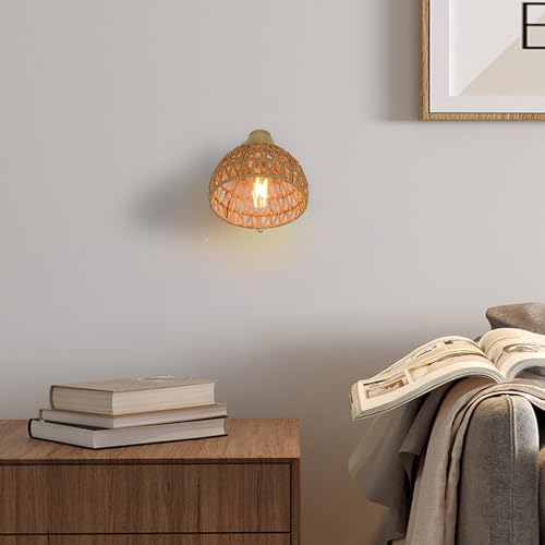 Aplique de pared trenzado de cuerda y madera con interruptor E27 3