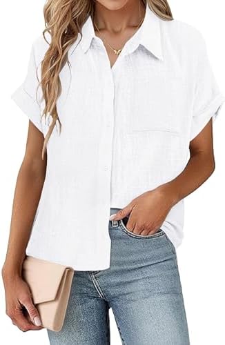 SEMARO Womens Cotton Linen Button Down Shirts Casual Short Sleeve...