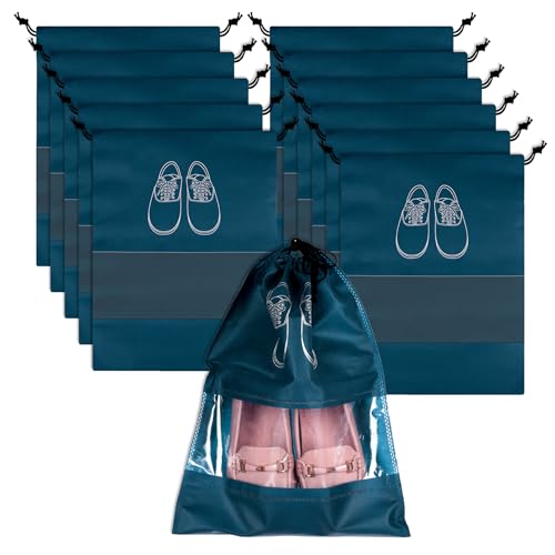 Kuber Industries Pack of 12 Shoe Bags | Shoe Bags for Travel | Non-Woven Shoe Storage Bags | Storage Organizers Set | Shoe Cover with Transparent Window | Shoe Dori Cover | Navy Blue