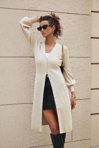 GRACE KARIN Long Cardigan Sweaters for Women Duster Coat Fall Clothes Ivory — view 3
