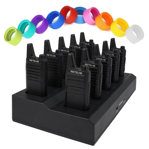 Image of Retevis RT22 Two Way Radio(10Pack) Bundle with Rubber Ring(10Pack),Rechargeable Walkie Talkies Long Range with 10 Way Gang Charger,Charging Progress Bar,Workplace Organization,Space-Efficient