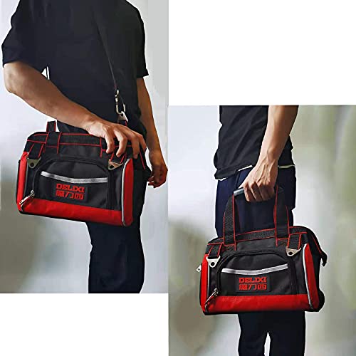 Delixi 12 Inch Water Resistant Tool Bag - Highly Robust Professional Wide Opening Tote Bag For Tools With Soft Padded Handle And Adjustable Shoulder Strap #TOP1