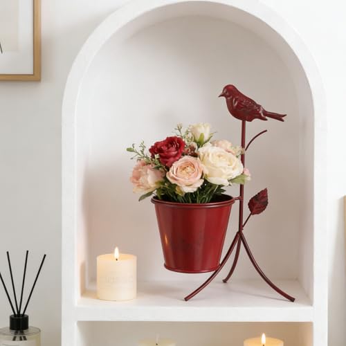 Soporte Metálico para Macetas Estable y Ahorro de Espacio con Macetero Rojo Vertical 7