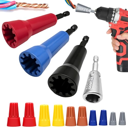 4 PCS Wire Nut TwisterWire Nut Twister for Drill with 1/4 Hex ShankCompatible with 9 to 22 Awg and 2 to 7 Ways EffortlesslyWire Twisting Tool