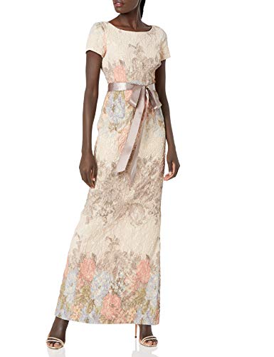 Adrianna Papell Women's Matelasse Column Gown, Blush Multi, 4