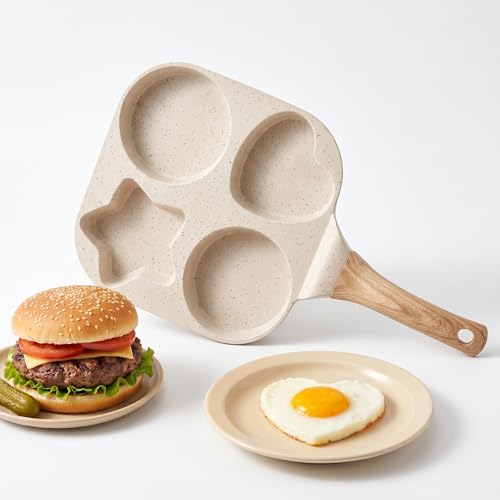 Image of NCzhaozhao Non Stick 4-Cavity Egg Frying Pan with Heart & Star Shapes, 7.5 Inch Granite Breakfast Skillet, Quick Heating, Easy Clean, Ideal for Eggs & Pancakes