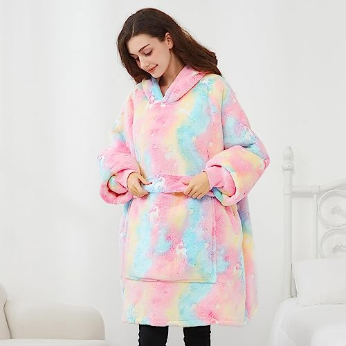 Image of KFUBUO Wearable Blanket Hoodie for Adults With Pocket Glow in the Dark | Sherpa, Fuzzy Blanket, Oversized Sweatshirt Blanket, Kangaroo Pouch, Cute Birthday Gifts for Women, Cute Stuff
