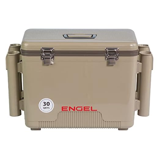 Engel UC30 30qt Leak-Proof, Air Tight, Fishing Drybox Cooler with Built-in Fishing Rod Holders, Also Makes The Perfect Hard Shell Lunchbox for Men and Women in Tan