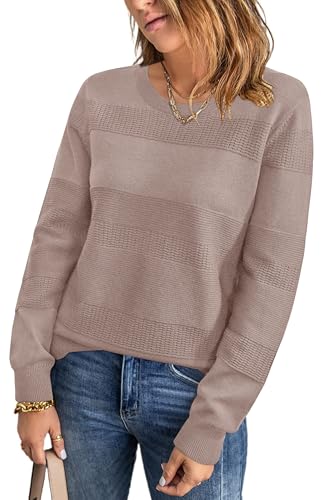 Image of Arach&Cloz Womens Fall Sweaters 2024 Crochet Crew Neck Long Sleeve Knit Tops Pullover Fashion Clothes Outfits