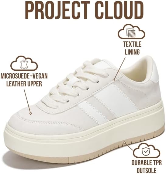 Project Cloud Platform Girls Sneakers - Lightweight Memory Foam Insole Lace-up Kids Shoes with Trendy Styles - Non-Slip Fashion Platform Boys and Girls Shoes (Little Nita) 13 Little Kid Offwhite image 2 of 6 B0F6R9CLWH