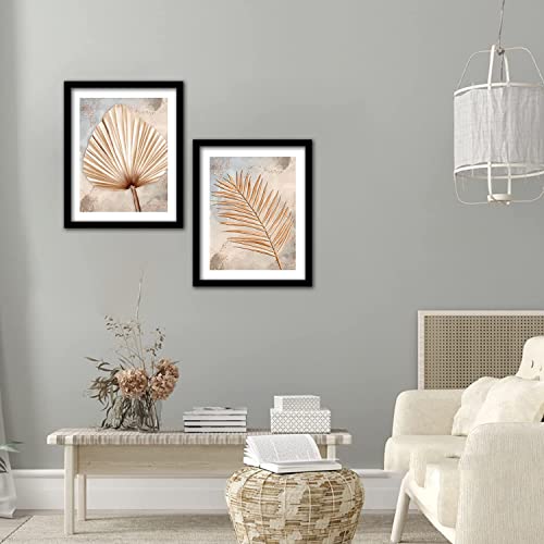 Image of kotart Golden Leaf Wall Decor Paintings for Home Office Living Room - Modern Art Wall Paintings with Frame Set of 2 (Art 5, 19x25 inch)