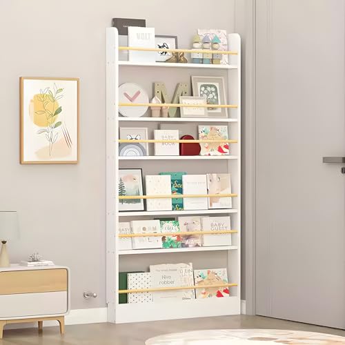 Image of YKLYTBD Behind The Door Bookshelf, Wooden Behind Door Bookshelf 6-Tier, Space-Saving Kids Bookcase Book Shelf Organizer Storage for Toys and Books