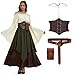 LumenVela Mittelalter Kleidung Damen, Renaissance Kleid Damen und Off Shoulder Bluse mit Corsett, G&uuml;rteltasche, Kopfschmuck, G&uuml;rtel, Viktorianisches Kost&uuml;m f&uuml;r Halloween Karneval (Gr&uuml;n, S)