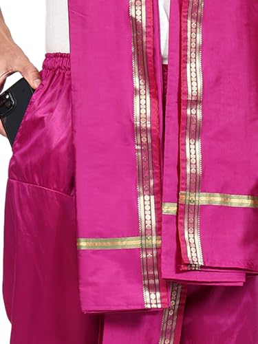 Image of Rameshwaram Fabrics Mens Ready to Wear Silk Dhoti with Angwastra Set - Pocket Dhothi