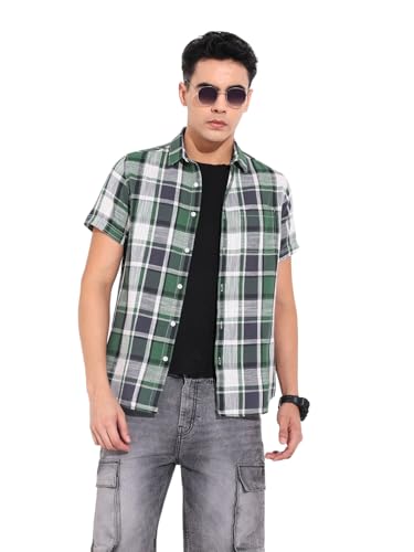 Chemise homme coupe ajustée verte émeraude à carreaux avec col découpé taille M