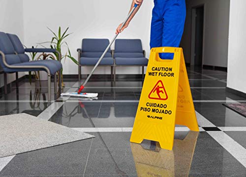Alpine 24-Inch Caution Wet Floor Sign - 3 Pack A-Frame Bright Yellow Warning Sign - Sturdy Double Sided Fold Out Bilingual Floor Alert Ideal For Commercial Use #TOP3