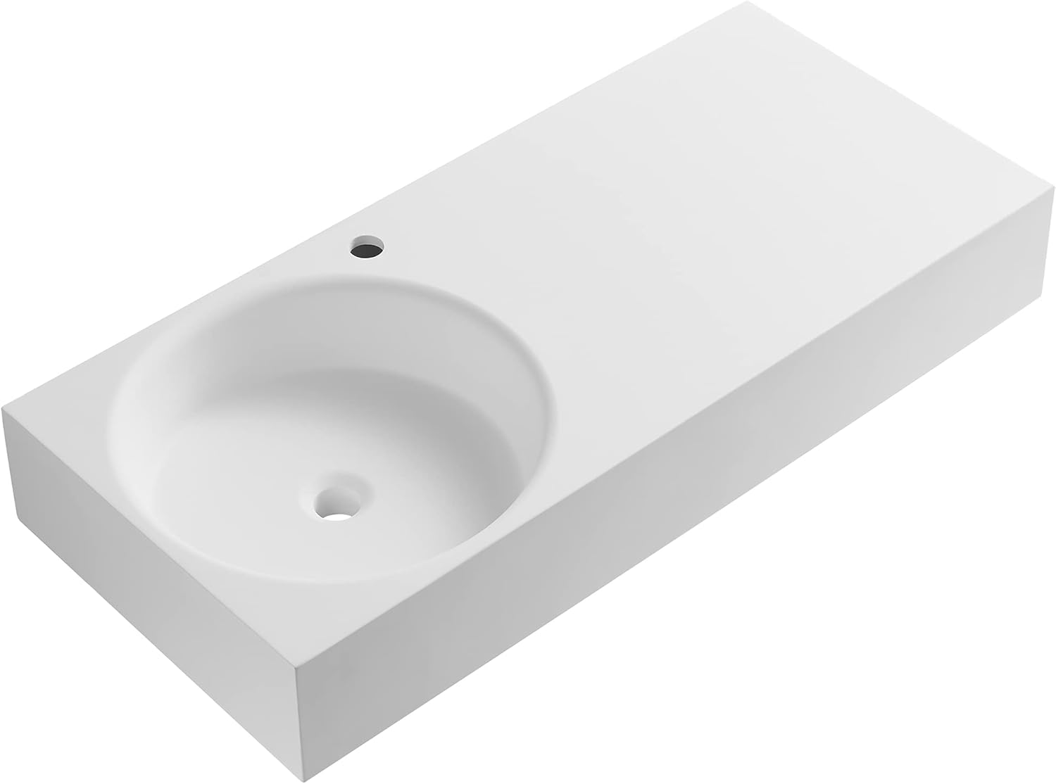 Serene Valley Bathroom Sink, Wall-Mount or On Countertop, 40" with Round Sink and Flat Space, Single Faucet Hole, Solid Surface Material