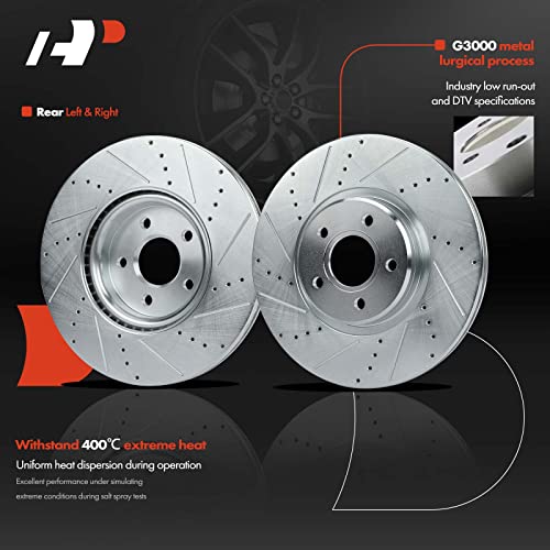 A-Premium 12.60 inch (320mm) Front Drilled and Slotted Disc Brake Rotors + Ceramic Pads Kit Compatible with Ford Models - Escape 2013-2017(1.6L AWD, 2.0L), Transit Connect 2014-2018, 6-PC Set by A-Premium - Image 5