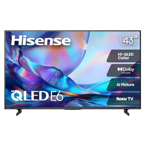 Hisense 43" Class E6SR Series Hi-QLED 4K UHD Smart Roku TV (43E6SR, 2026 Model) - Dolby Vision, Game Mode Plus, VRR, ALLM, DTS Virtual:X, Apple AirPlay, Compatible with Alexa and Google Assistant