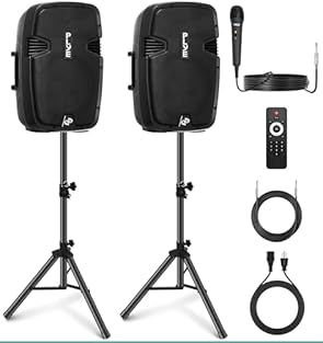 1800 WATT POWER: This portable high powered 2 way full range audio projection speaker with microphone pa systems has a maximum power output of 1800 watt peak power/900 watt RMS to play your favorite tracks as loud as you want & with style 30cm SUBWOO...