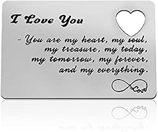 Metal Wallet Card Gift for Husband Boyfriend Anniversary Card Gifts Birthday Wedding Deployment Gifts Cards for Couples Engraved Wallet Love Note Christmas Engagement Valentines Day Gift for Him Her
