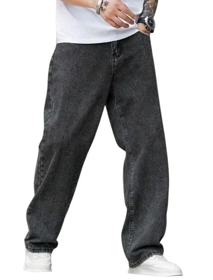 cabrrr Men's Baggy Wide Leg Jeans, Dark Grey Washed Denim, Relaxed Fit, Casual Street Style-picture-19