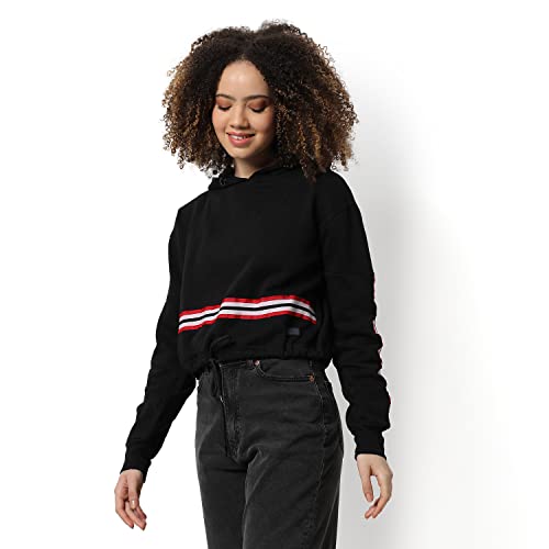 Image of PINACOLADA Women's Double Striped Hoodie with Ribbed Hem for Casual Wear | Hooded Neck | Long Sleeve | Pull On Closure | Cotton Sweatshirt Crafted with Comfort Fit for Everyday Wear
