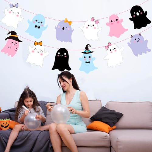 Halloween Ghost Banner 2PCS Halloween Party Decorations Soft Color Ghost Cutout Banners Double Sided Little Boo Baby Shower Decor for Kids Birthday Party Supplies by umoni - Used condition - Image 8