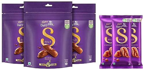 Image of Cadbury Dairy Milk Silk Chocolate Bar, 150g (Pack of 3) & Chocolate Home Treats, 162gm - Pack of 3