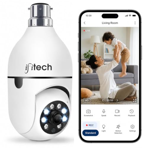 Image of IFITech FTY HD Smart Wi-Fi CCTV Home Security Camera | Indoor 360 Smart CCTV Camera | Bulb Camera | 256GB SD Card Support (Not Included) | Perfect for Home, Office Monitoring