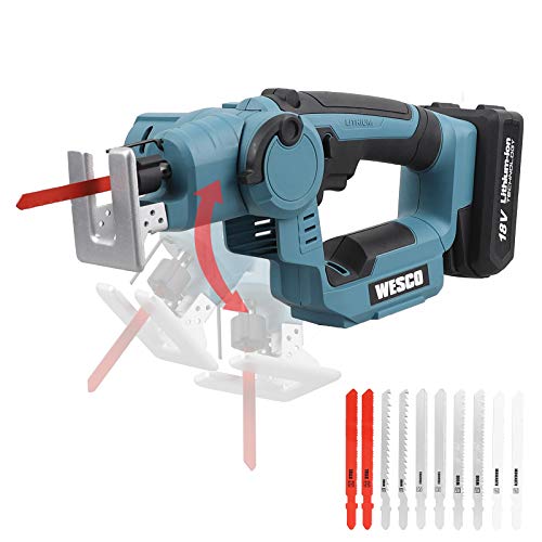 WESCO 18V 2.0Ah 2 in 1 Akku Säbelsäge und Akku Stichsäge, 2500 U/min,16mm Sägeblatthub, 10 Sägeblätter für Holz, Metall…