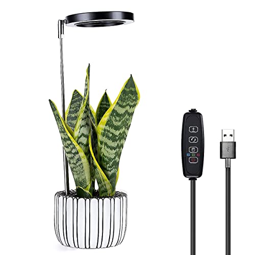 LED Grow Light for Indoor, 48 LED Round Growth Light Stake with 3 Timer 3/9/12h and 9 Dimmable Levels, Height Adjustable Full Spectrum Growing Lamp (Black)