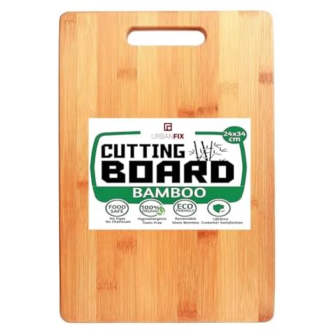 Bulfyss Large Natural Bamboo Wood Chopping Cutting Board For Kitchen Vegetables, Fruits & Cheese, Bpa Free, Eco-Friendly, Anti-Microbial Standard Natural Bamboo Standard Natural Bamboo Cover