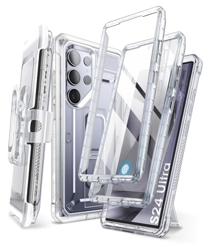 SUPCASE UB Pro Case for Samsung Galaxy S24 Ultra [2 Front Frame] [Military-Grade Protection] Heavy Duty Rugged Case with Built-in Screen Protector & Kickstand & Belt-Clip (Clear)