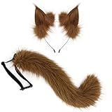 CROOOLTRRY Furry Fox Cat Wolf Costume Anime Set with Adjustable Ears Poseable Tail for Cosplay Halloween (ETSET01-Brown)