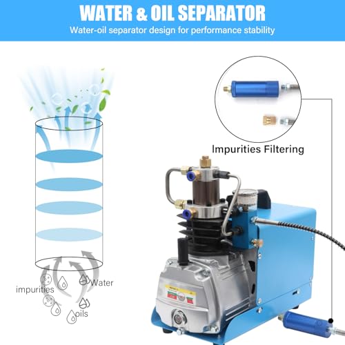 VELPAX PCP Compressor, 1.8kW 300Bar 4500Psi Manual Stop High Pressure PCP Air Rifle Compressor, Electric Air Compressor Pump for Airgun Paintball Fighting and Diving - Image 6